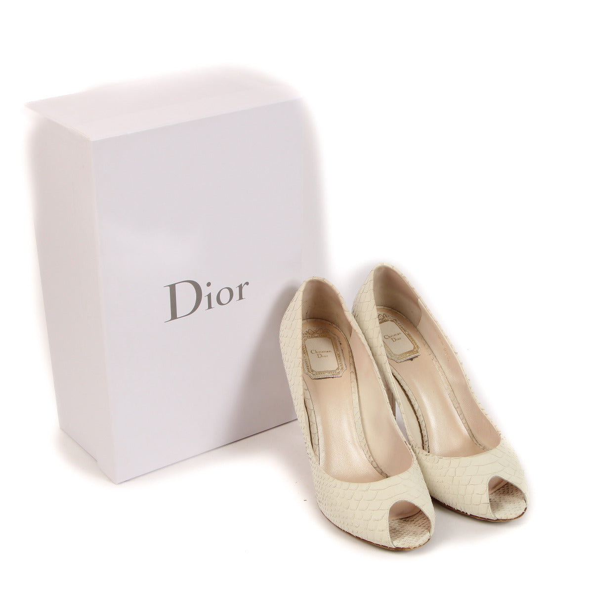 Christian Dior Miss Dior White Python Peep-toe Pumps