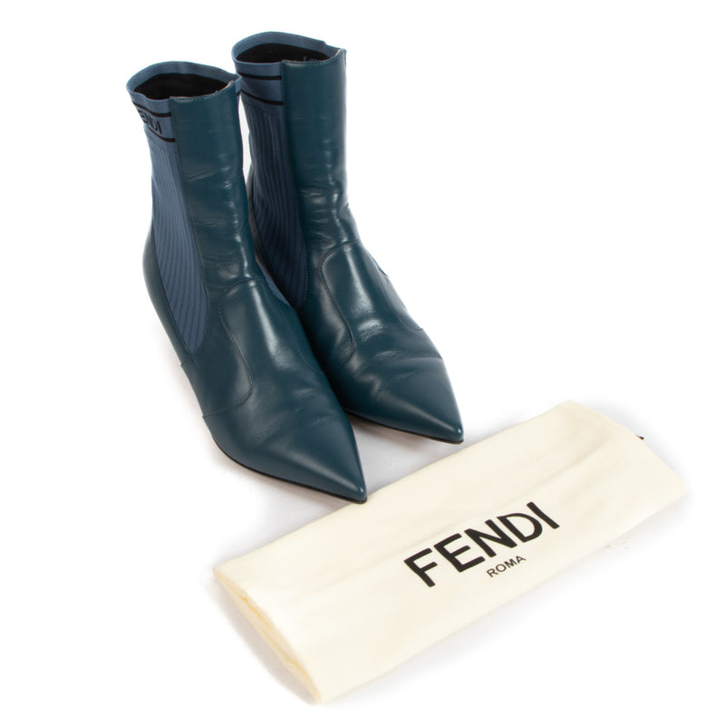 Fendi Petrol Blue Rockoko Sock Boots