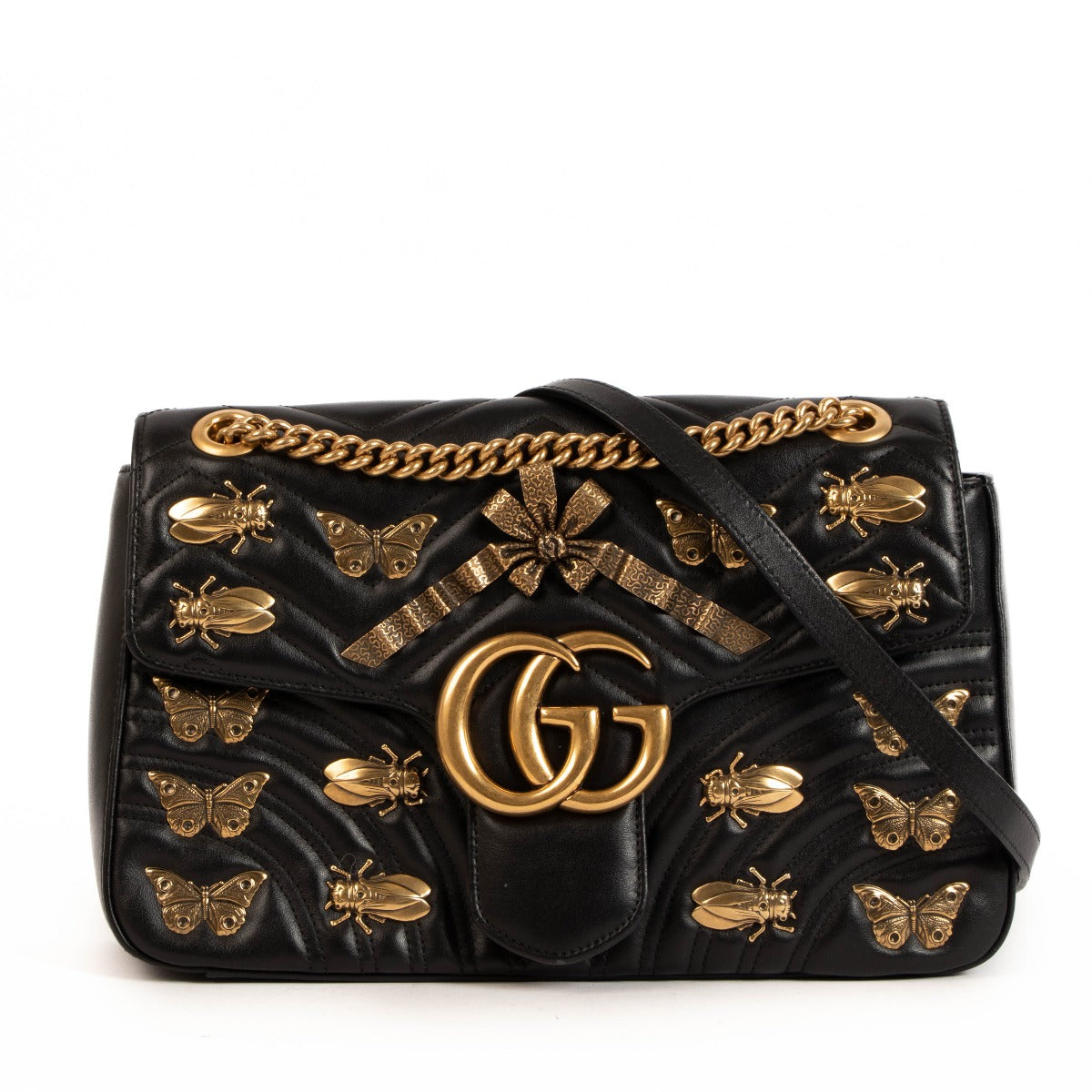 Gucci GG Marmont Medium Bug Insect Black Matelassé Bag