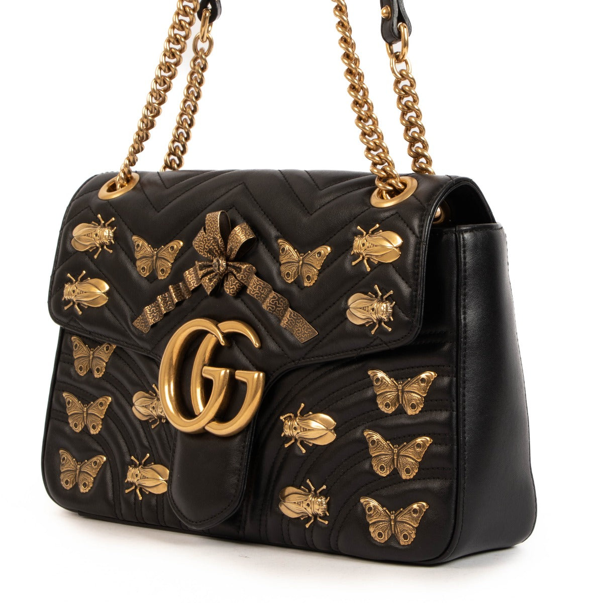 Gucci GG Marmont Medium Bug Insect Black Matelassé Bag