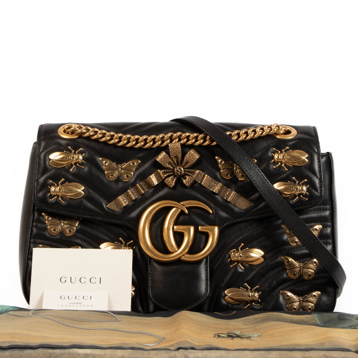 Gucci GG Marmont Medium Bug Insect Black Matelassé Bag