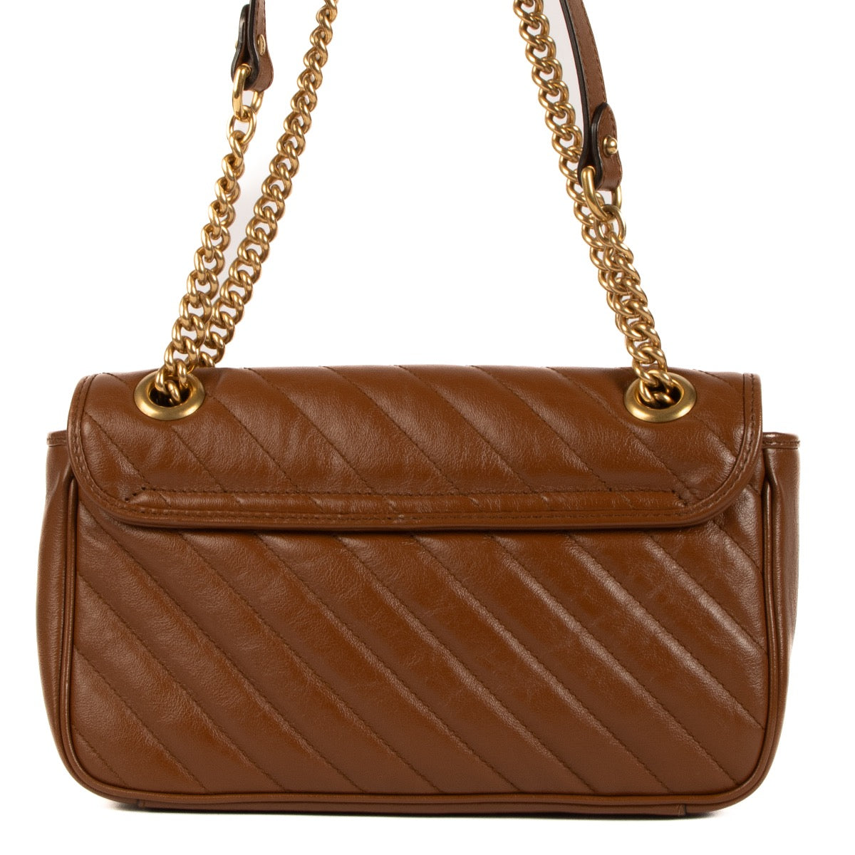 Shop safe online at Labellov in Antwerp, Brussel and Knokke this 100% authentic second hand Gucci Brown Matelassé Small Marmont Shoulder Bag