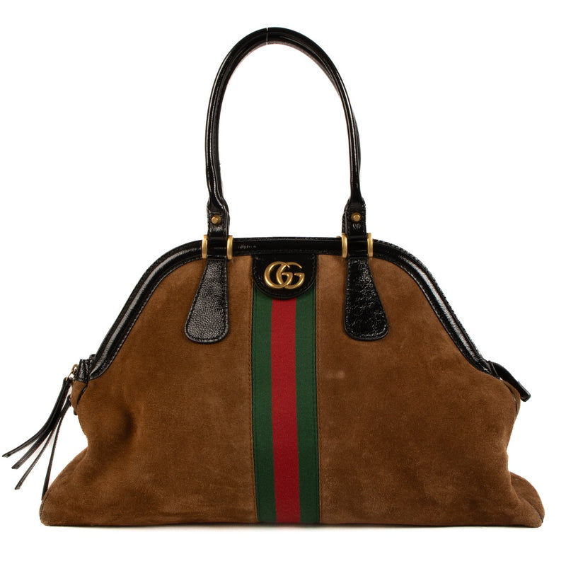 Shop 100% authentic second-hand Gucci Brown Suede Re(Belle) Large Satchel Bag on Labellov.com