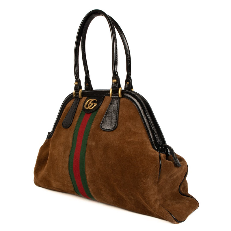 Shop 100% authentic second-hand Gucci Brown Suede Re(Belle) Large Satchel Bag on Labellov.com