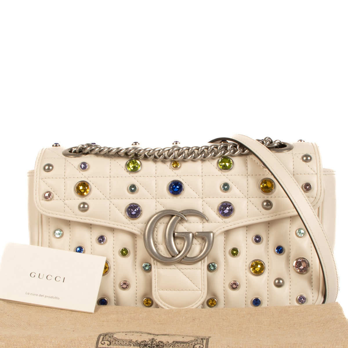 Gucci White Stud Marmont Shoulder Bag
