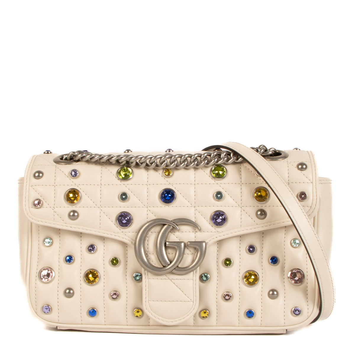 Gucci White Stud Marmont Shoulder Bag