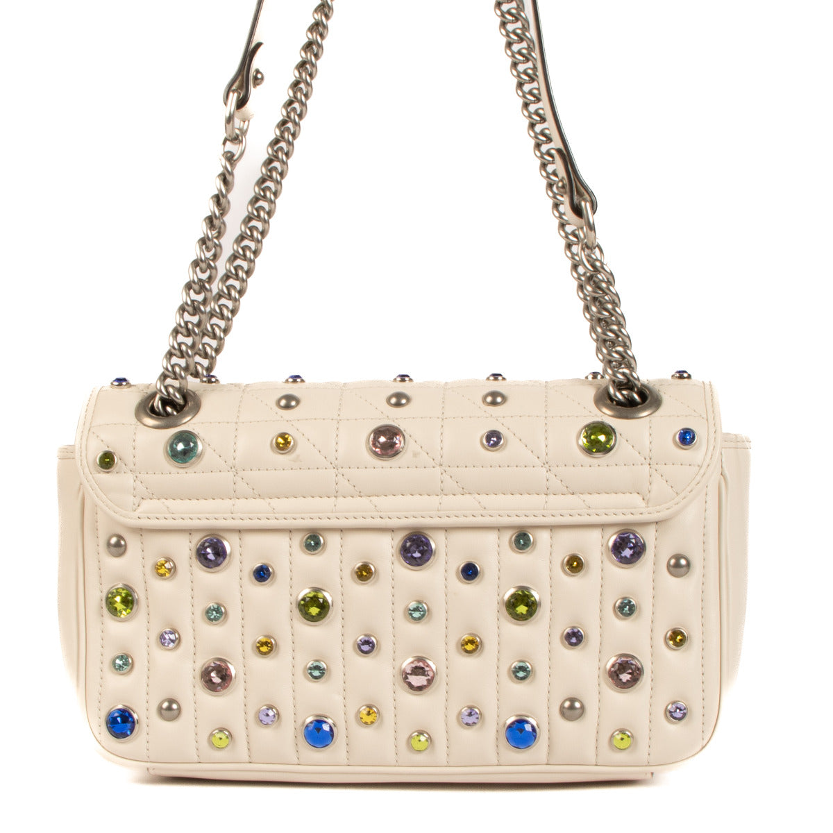 Gucci Witte Kristallen Stud Kleine GG Marmont Schoudertas