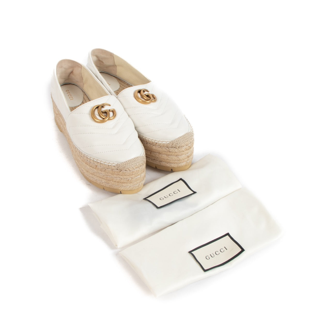 Shop safe online at labellov in Antwerp, Brussels and Knokke these 100% authentic second hand Gucci White GG Marmont Platform Espadrilles - size 39