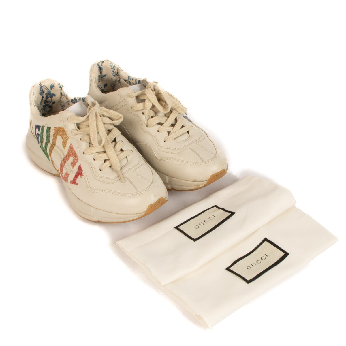 Gucci White Rhyton Logo Sneakers - size 39.5 for the best price at Labellov secondhand luxury in Antwerp Brussels Knokke
