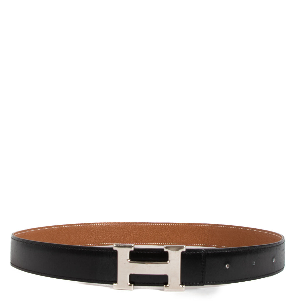Hermès Zwart & Goud Omkeerbare Leren H Riem 32 mm - maat 90