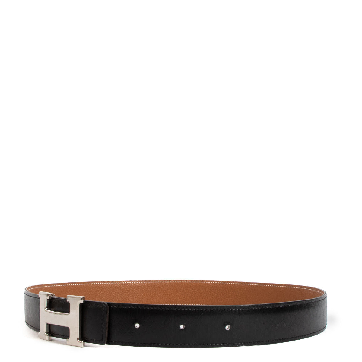 Hermès Zwart & Goud Omkeerbare Leren H Riem 32 mm - maat 90