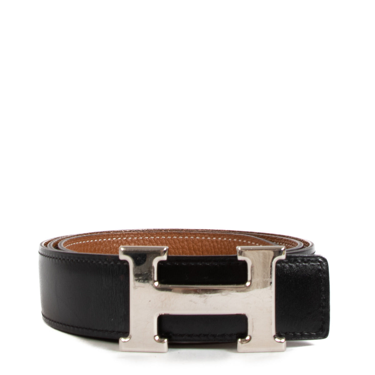 Hermès Black & Gold Reversible Leather H Belt 32 mm - size 90