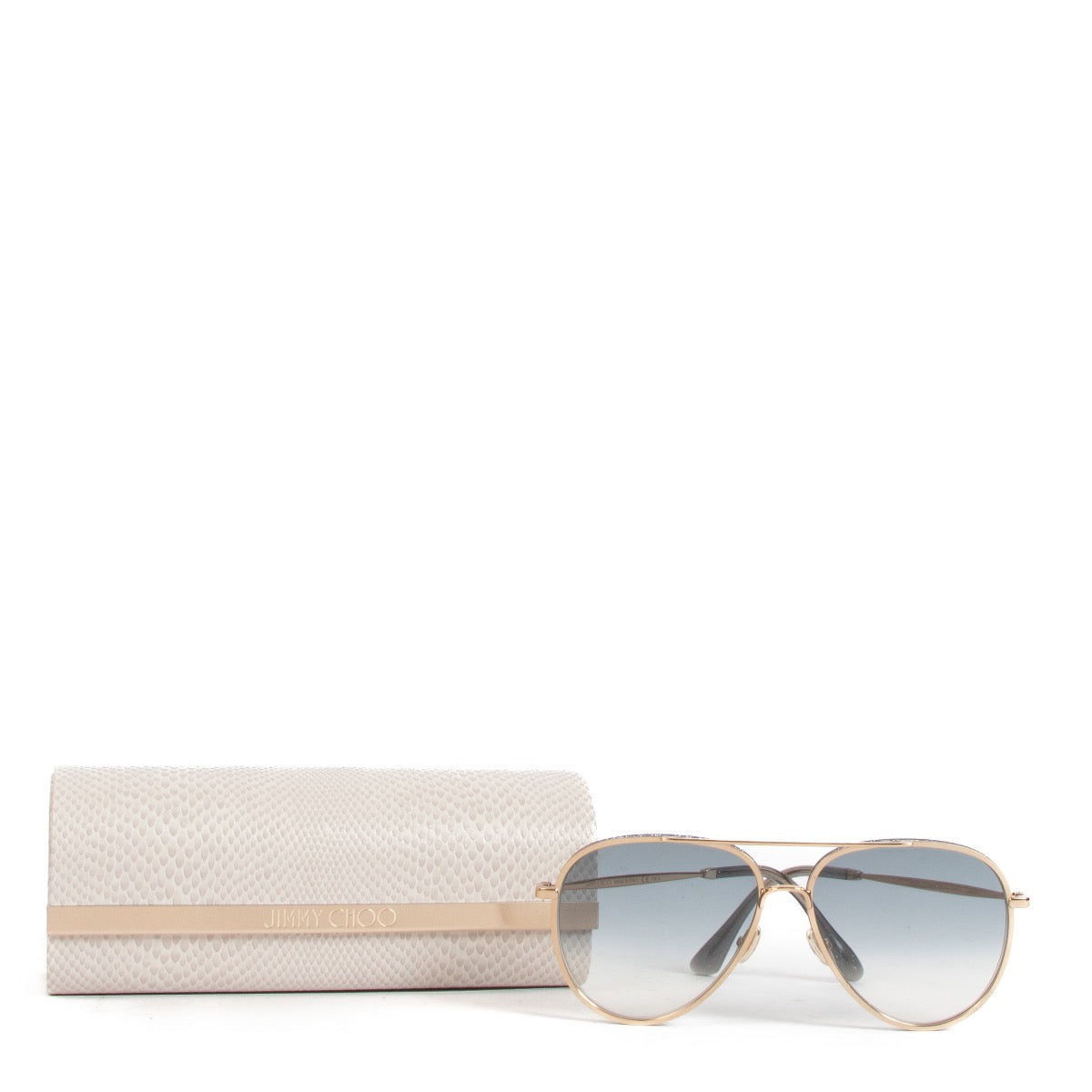 Shop safe online at Labellov in Antwerp, Brussels and Knokke this 100% authentic second hand Jimmy Choo Silver Trim Aviator Sunglasses