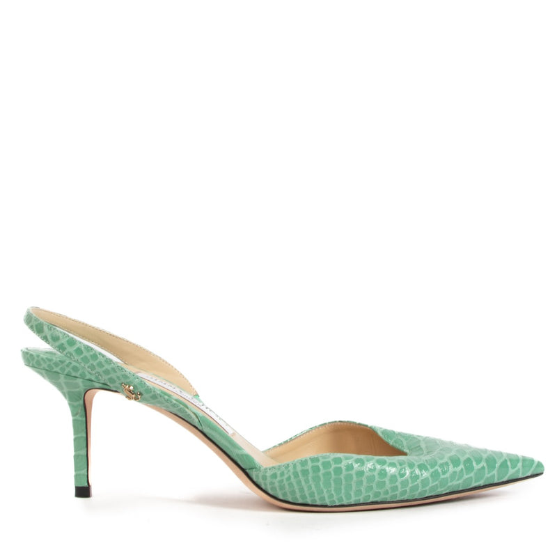 Shop safe online at Labellov in Antwerp, Brussels and Knokke these 100% authentic second hand Jimmy Choo Green Thandi Slingback Pumps - size 39,5