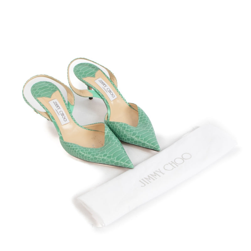 Shop safe online at Labellov in Antwerp, Brussels and Knokke these 100% authentic second hand Jimmy Choo Green Thandi Slingback Pumps - size 39,5