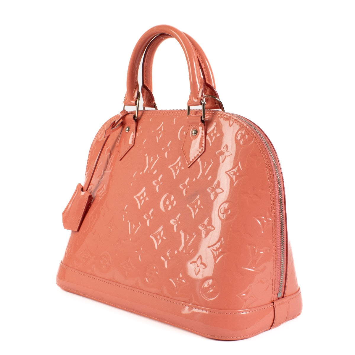 Shop safe online at Labellov in Antwerp, Brussels and Knokke this 100% authentic Louis Vuitton Rose Litchi Monogram Vernis Alma PM Bag. Koop veilig online tweedehands authentieke Louis Vuitton Rose Litchi Monogram Vernis Alma PM Bag.