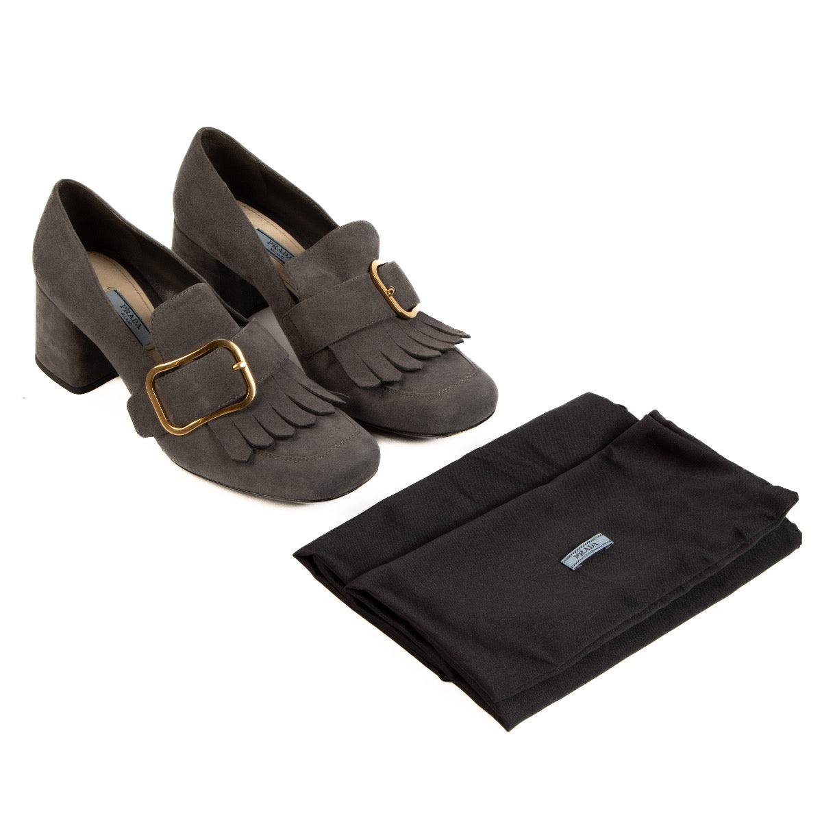 Buy real authentic preloved Prada Grey Suede Block Pumps safe online at Labellov.com or in Brussels, Knokke and Antwerp