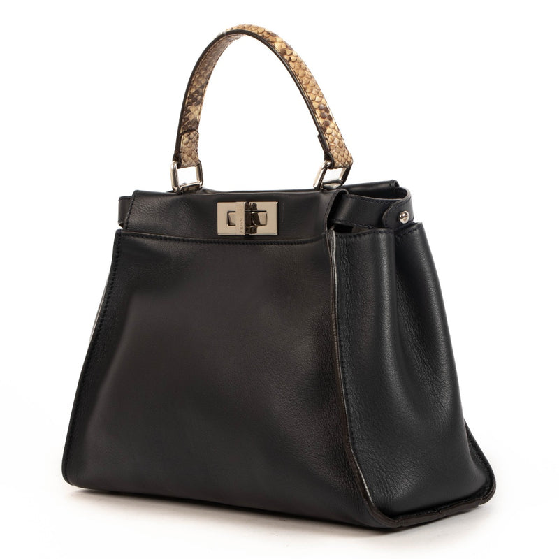 Fendi Peekaboo Monster Eyes Handtas Middelgroot Marineblauw met Python Rand