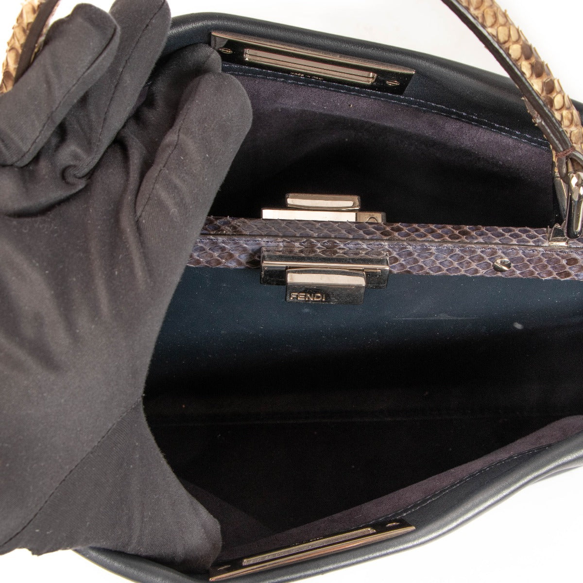 Fendi Python Trim Navy Medium Peekaboo Monster Eyes Handbag