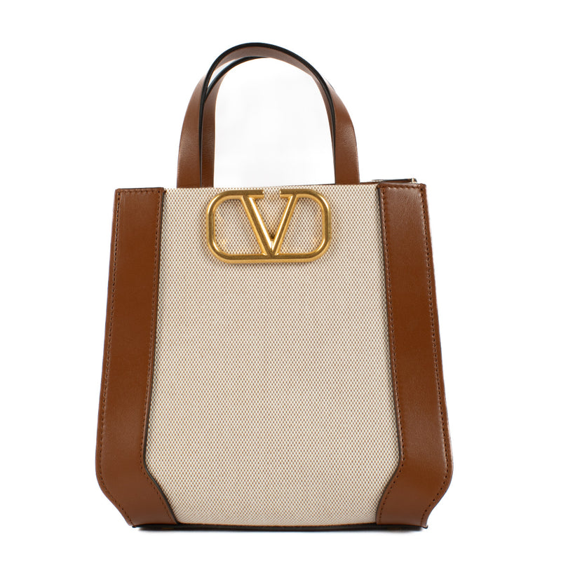 Valentino Garavani Vlogo Small Signature Canvas and Leather Tote Bag aan de beste prijs bij Labellov tweedehands luxe