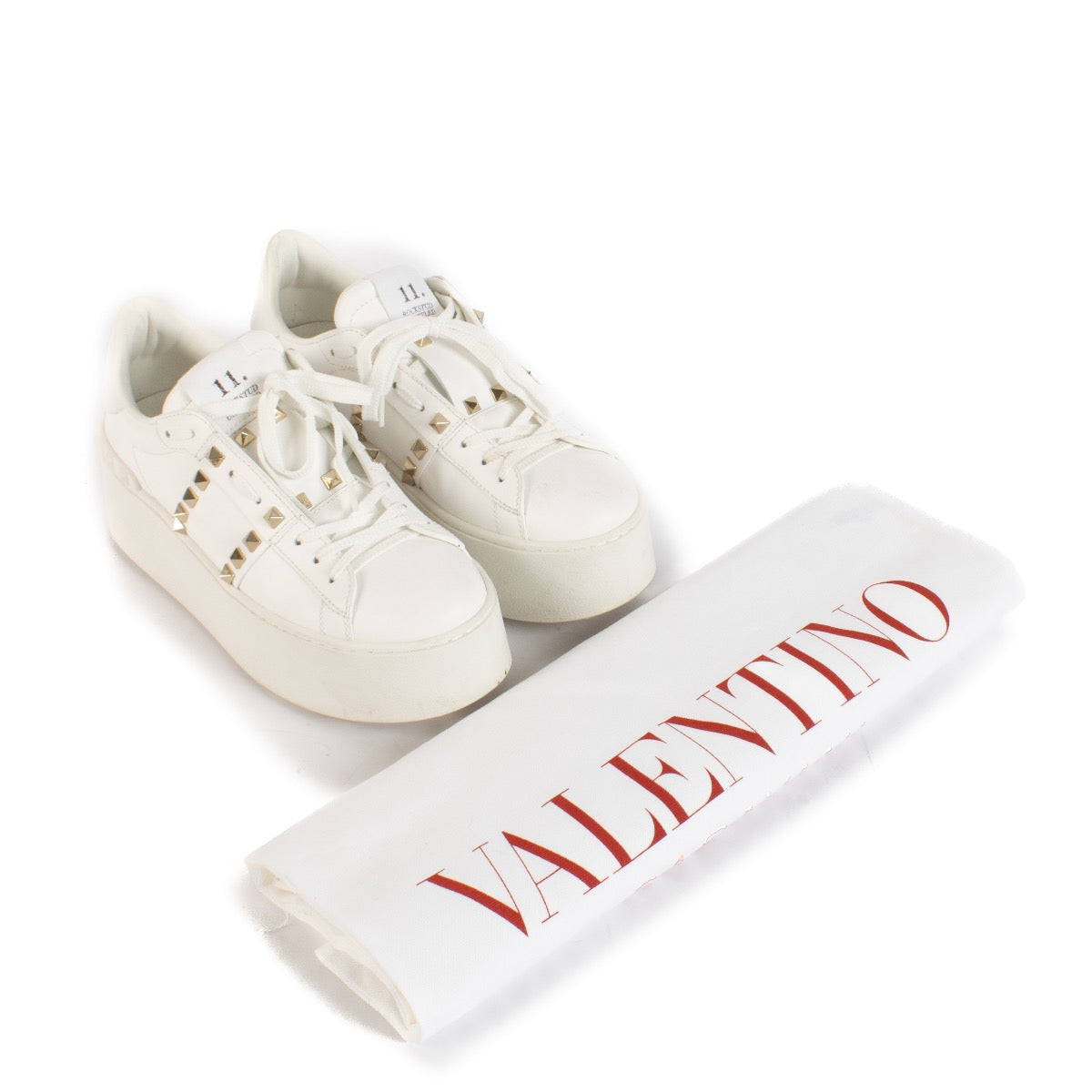 shop 100% authentic second hand Valentino Garavani White Rockstud Untitled Leather Platform Sneakers - Size 39 1/2 on Labellov.com
