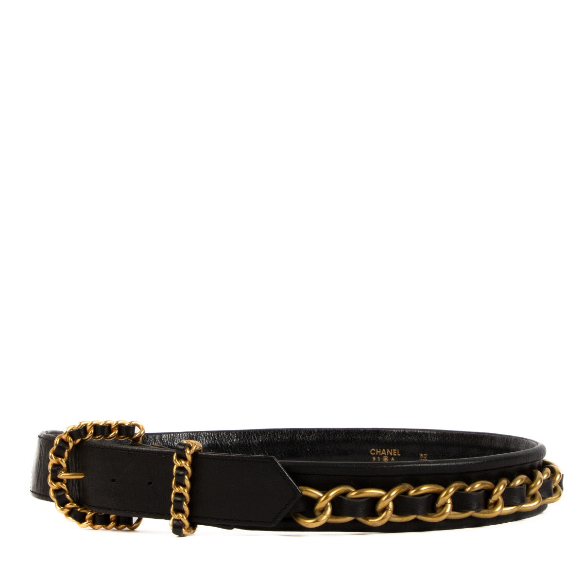 Buy real Chanel 93A Chain On Leather Belt safe online at Labellov.com in good condition