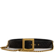 Buy real authentic Chanel 94A Black Leather Charm Square Buckle Belt in good condition at Labellov.com