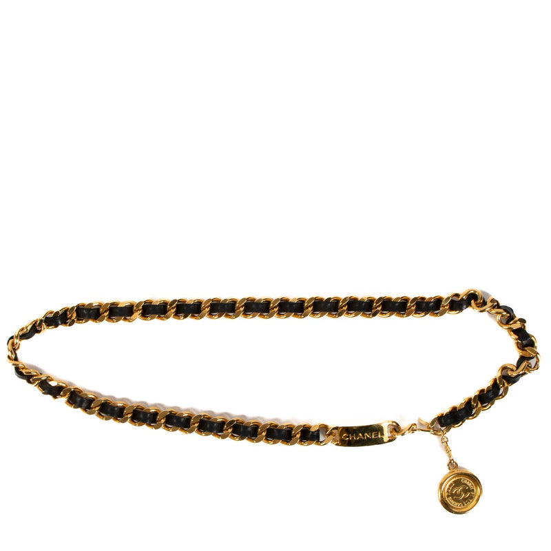 Chanel 94A Vintage White Leather Gold Chain Medaillon Belt