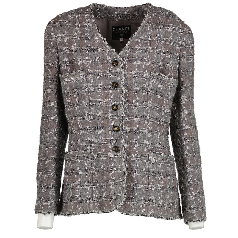 Shop 100% authentic second-hand Chanel 94A Grey Mohair Tweed Jacket in FR42 on Labellov.com