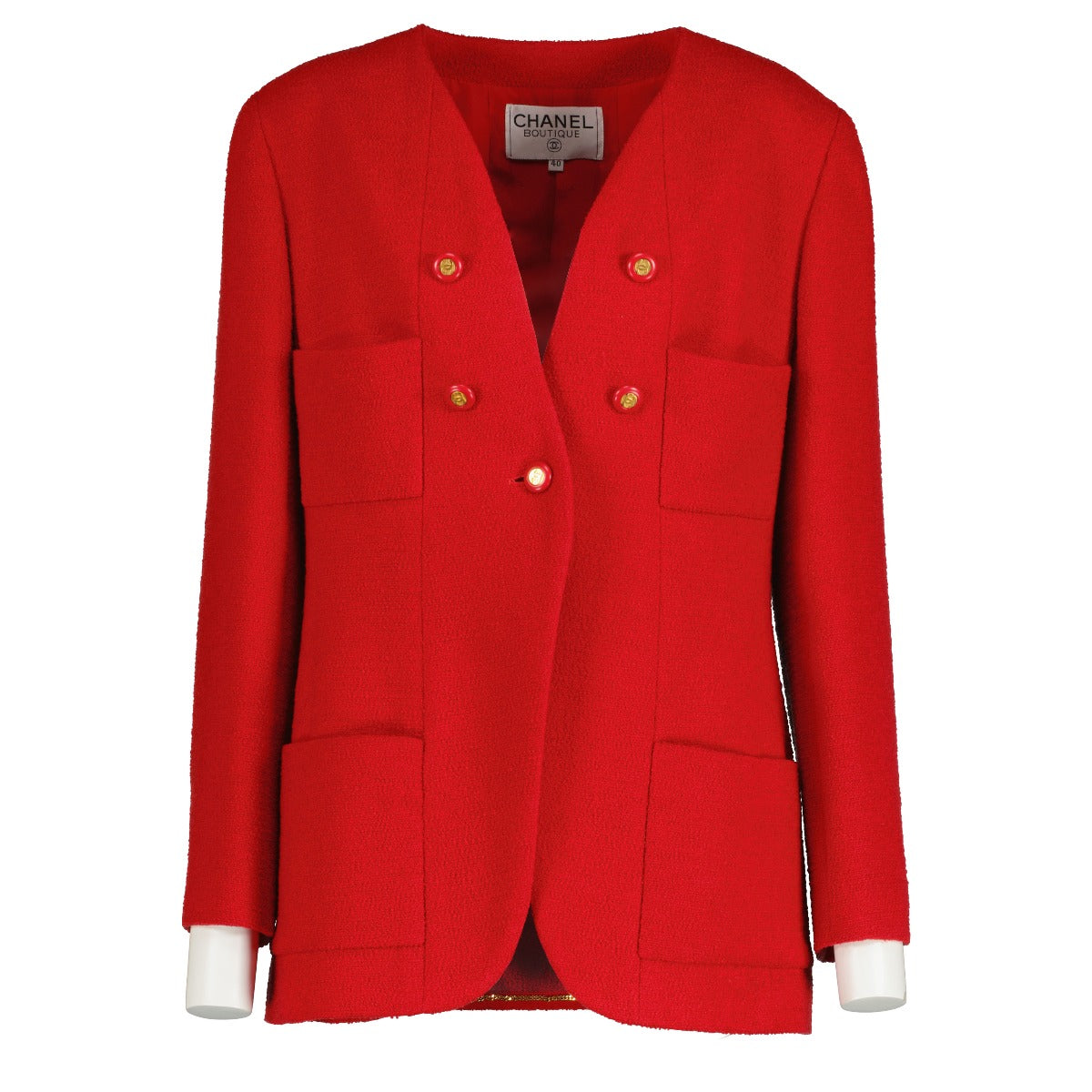 Shop 100% authentic second-hand Chanel Vintage Red Tweed Jacket - Size FR 40 on Labellov.com