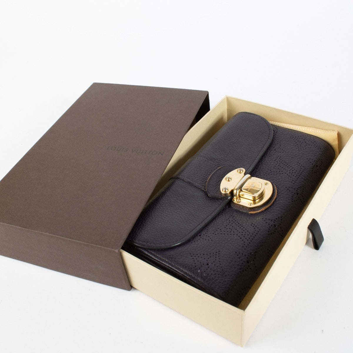 Louis Vuitton Purple Mahina Leather Wallet with gold S-lock at Labellov.com