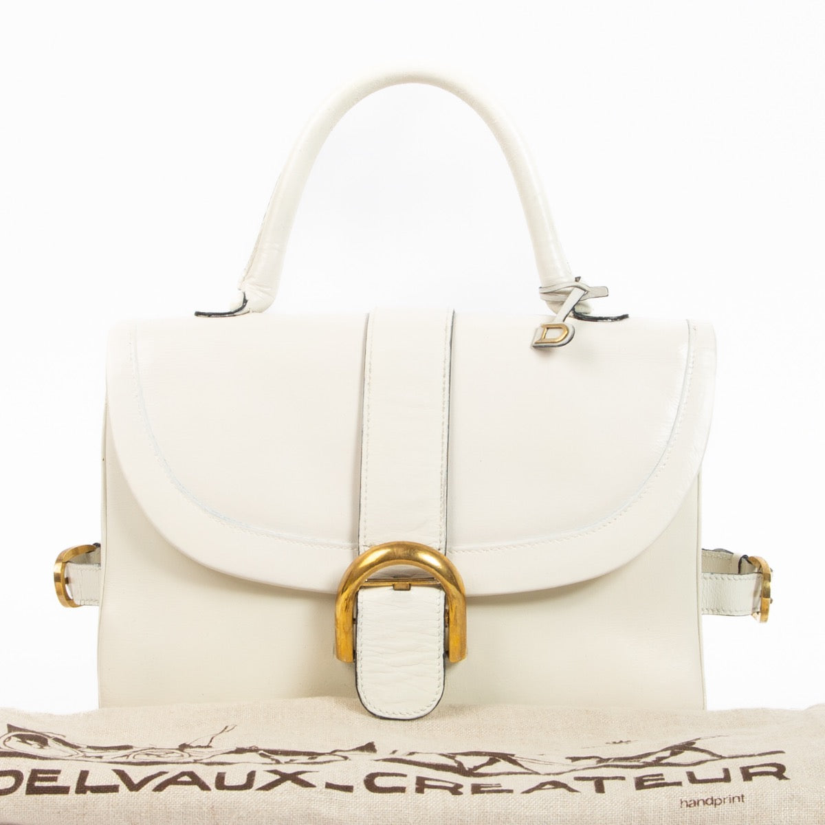 Shop safe online at Labellov this 100% authentic second hand Delvaux White Box Calf Brillant Rouilly Top handle