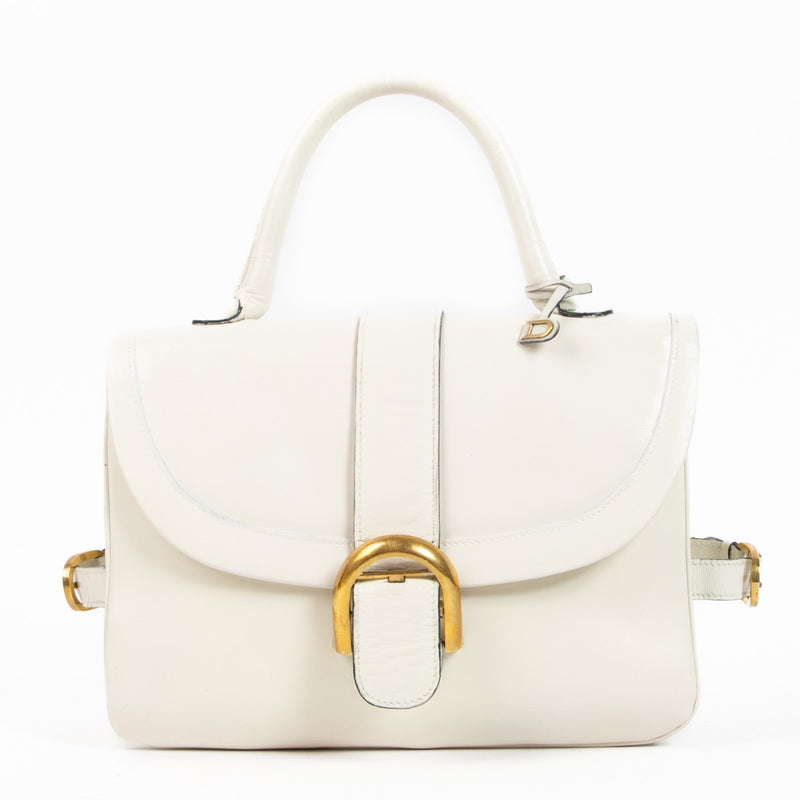 Shop safe online at Labellov this 100% authentic second hand Delvaux White Box Calf Brillant Rouilly Top handle