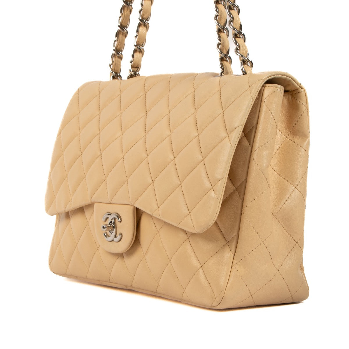 Shop safe online at Labellov this 100% authentic second hand Chanel Beige Calfskin Large Classic Single Flap Bag