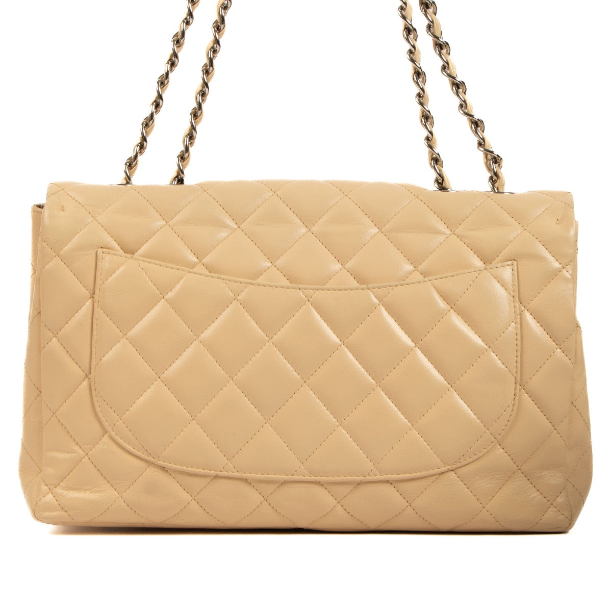 Shop safe online at Labellov this 100% authentic second hand Chanel Beige Calfskin Large Classic Single Flap Bag