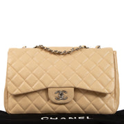 Shop safe online at Labellov this 100% authentic second hand Chanel Beige Calfskin Large Classic Single Flap Bag