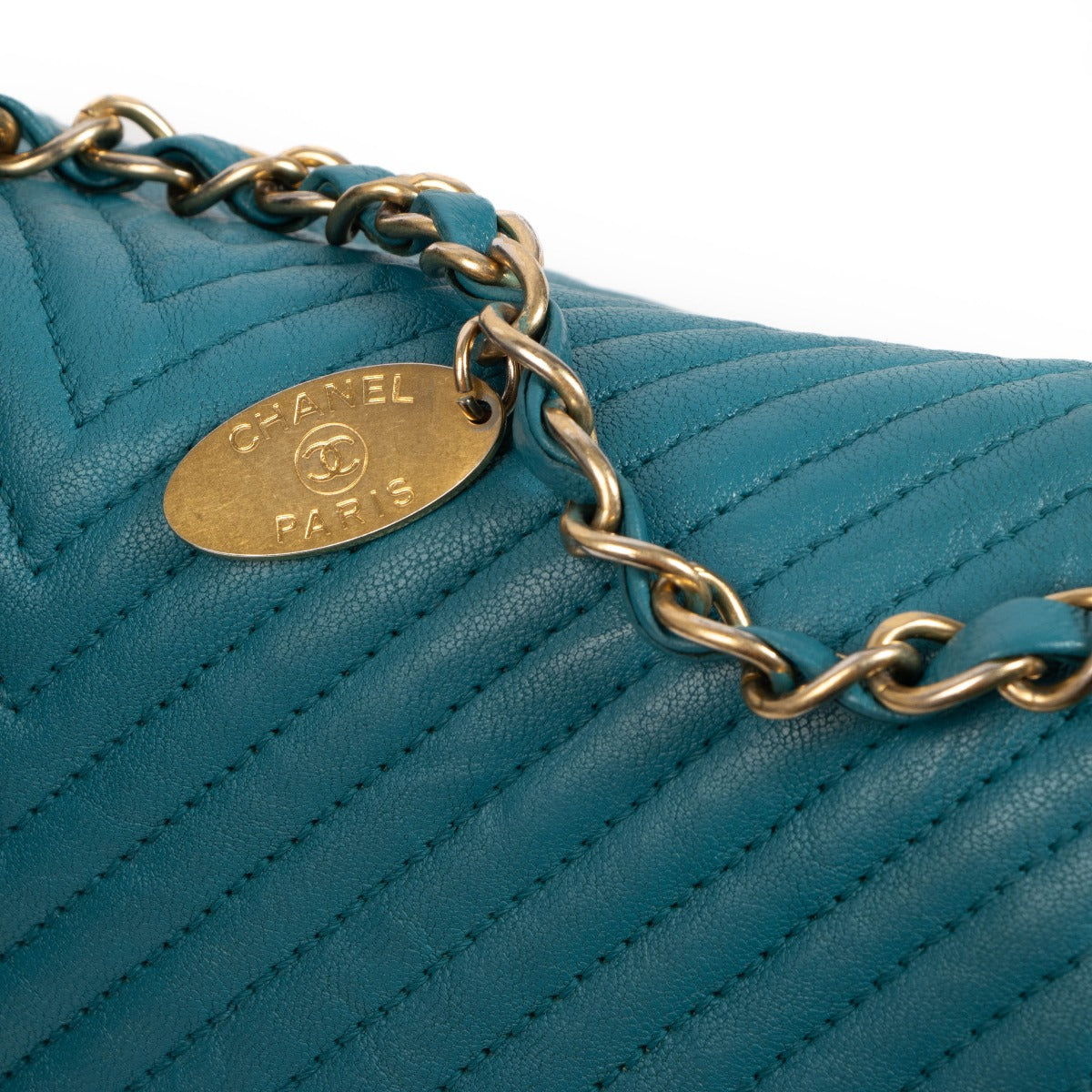 Chanel Blue Chevron Wrinkled Goatskin Medallion Charm Medium Flap Bag