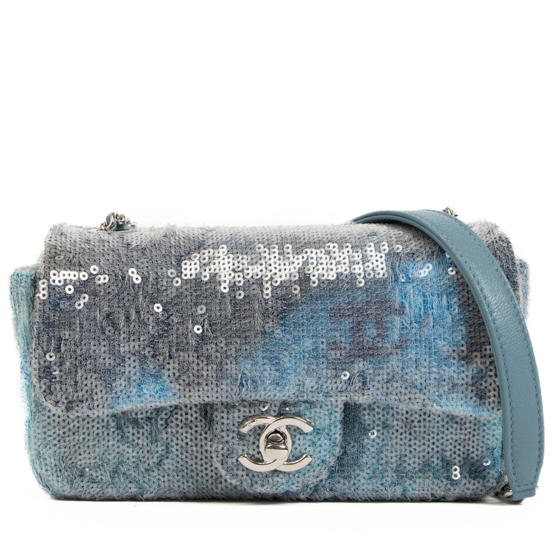 Chanel 18S Blue Waterfall Sequin Mini Classic Flap Bag