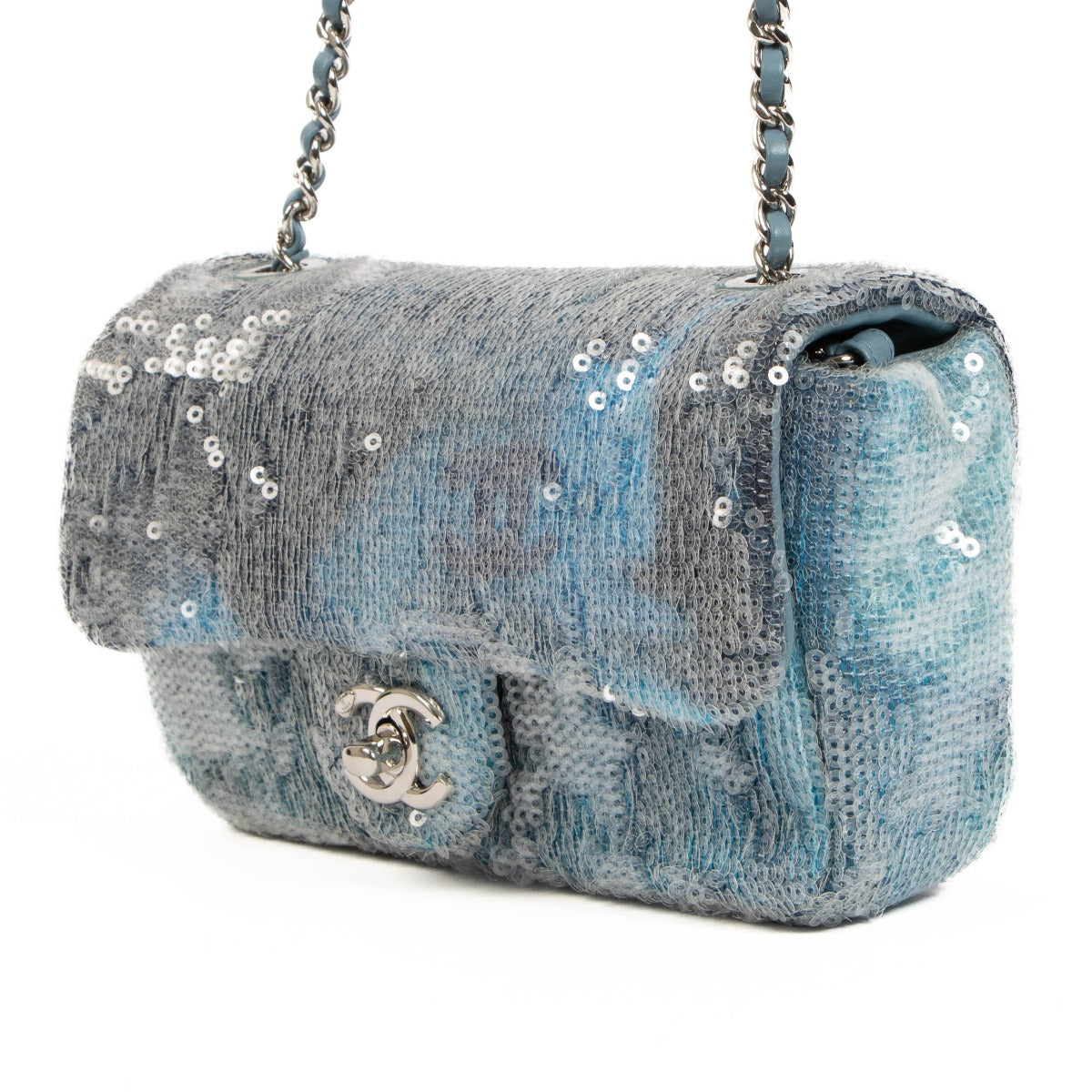 Chanel 18S Blue Waterfall Sequin Mini Classic Flap Bag