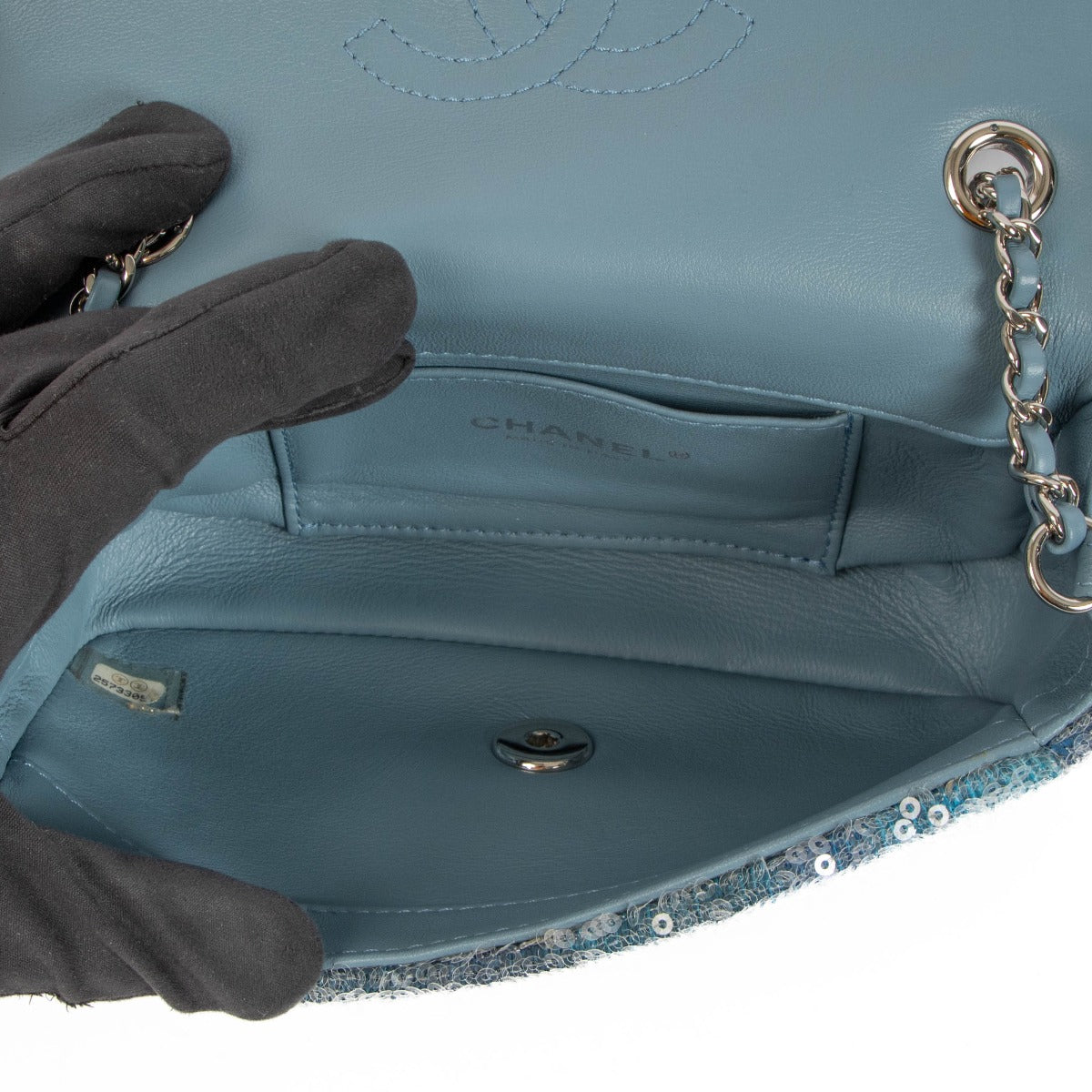 Chanel 18S Blauwe 'Waterfall' Pailletten Mini Classic Flap Bag