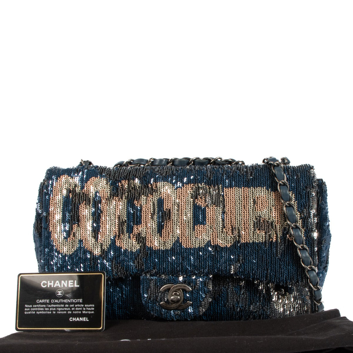 Shop safe online at Labellov in Antwerp, Brussels and Knokke this 100% authentic second hand Chanel Blue Sequin Coco Cuba Flap Bag