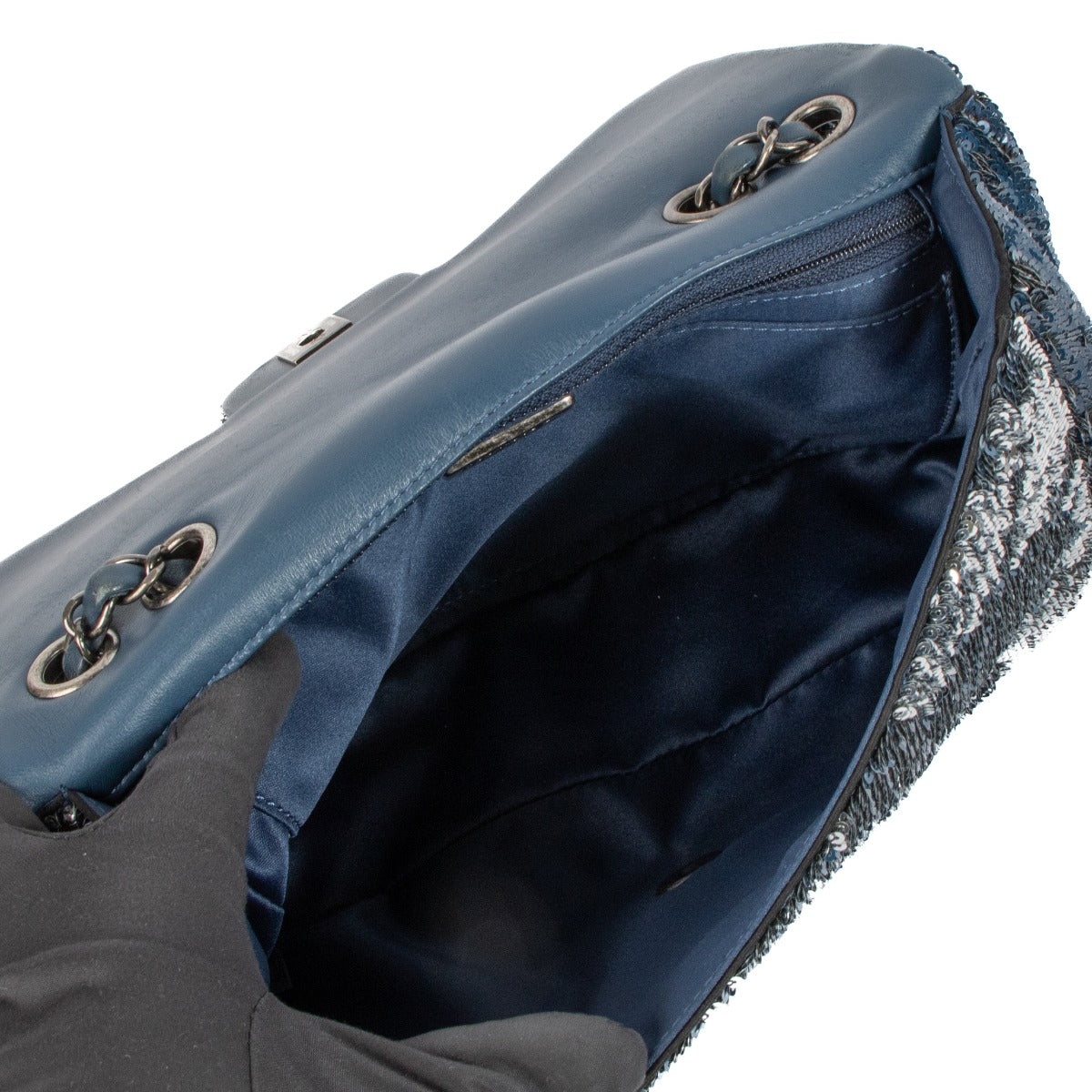 Shop safe online at Labellov in Antwerp, Brussels and Knokke this 100% authentic second hand Chanel Blue Sequin Coco Cuba Flap Bag