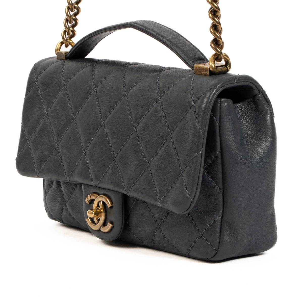 shop 100% authentic second hand Chanel Blue Calfskin Flap Bag With Handle on Labellov.com