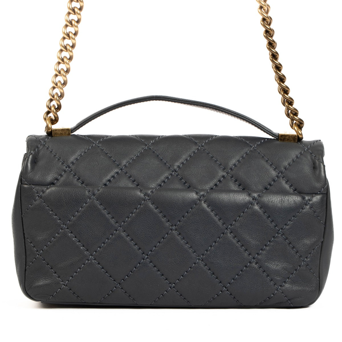 Chanel Blue Calfskin Flap Bag With Handle
