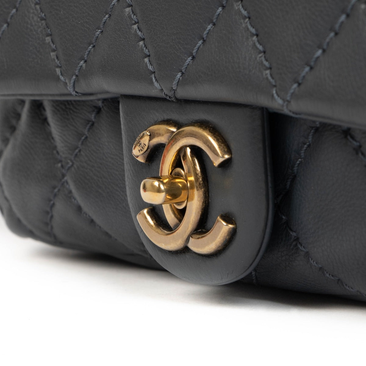 Chanel Blue Calfskin Flap Bag With Handle