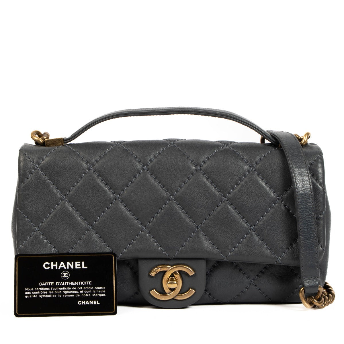 shop 100% authentic second hand Chanel Blue Calfskin Flap Bag With Handle on Labellov.com