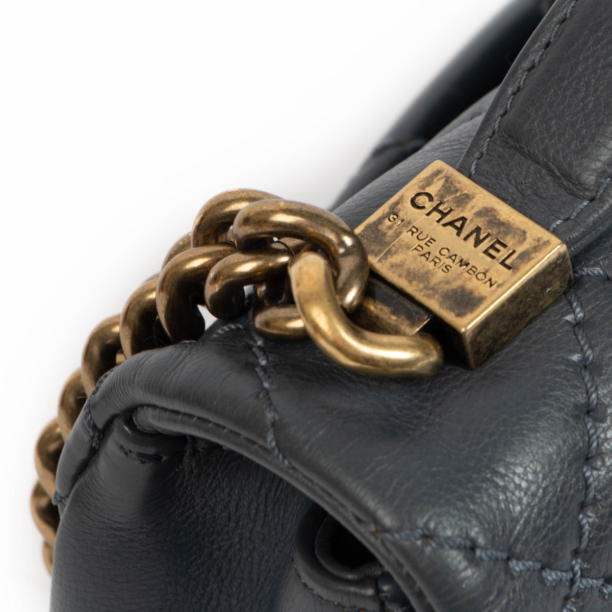 Chanel Blue Calfskin Flap Bag With Handle
