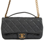 Chanel Petrol Calfskin Flap Bag With Handle