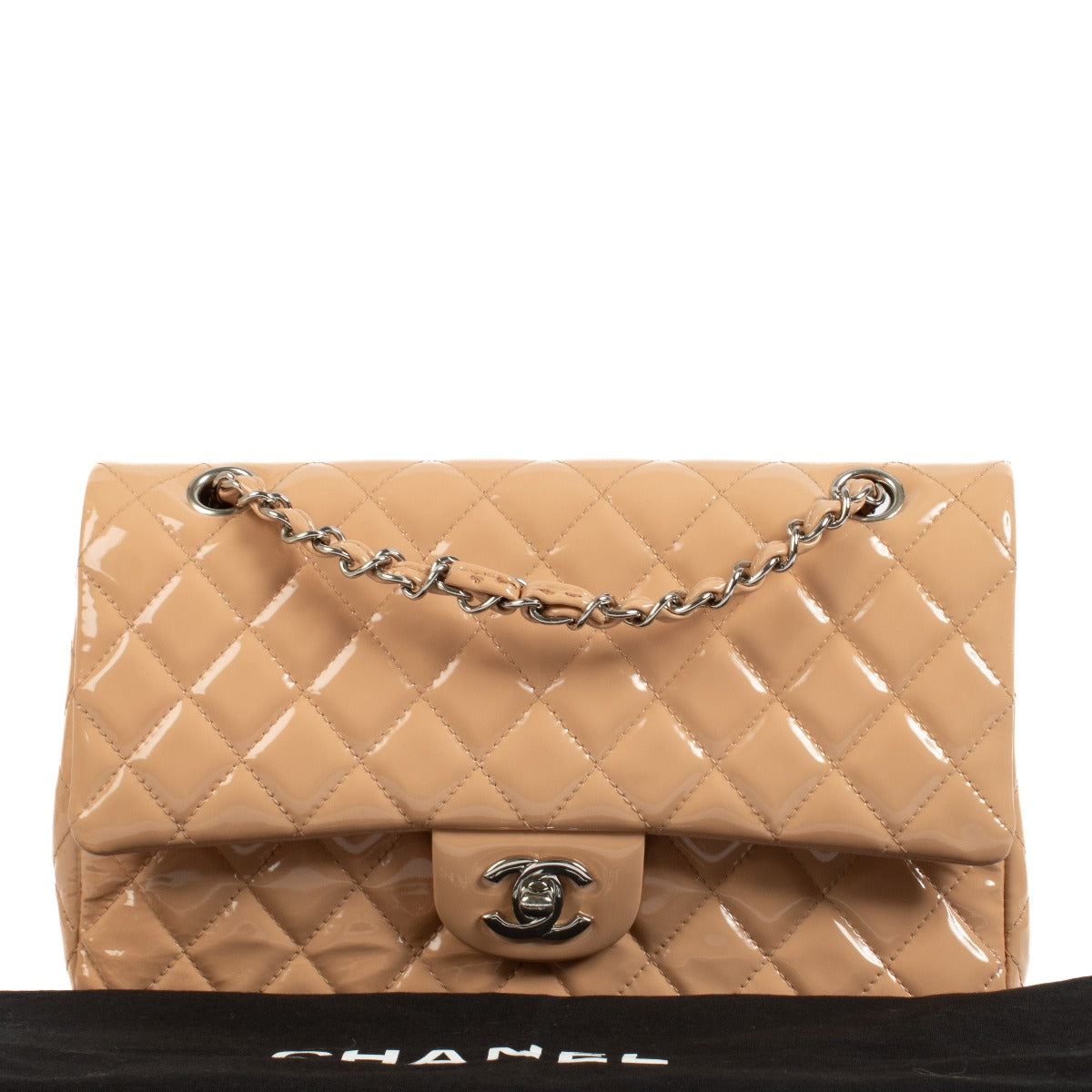 Chanel Beige Patent Leather Classic 11.12 Bag