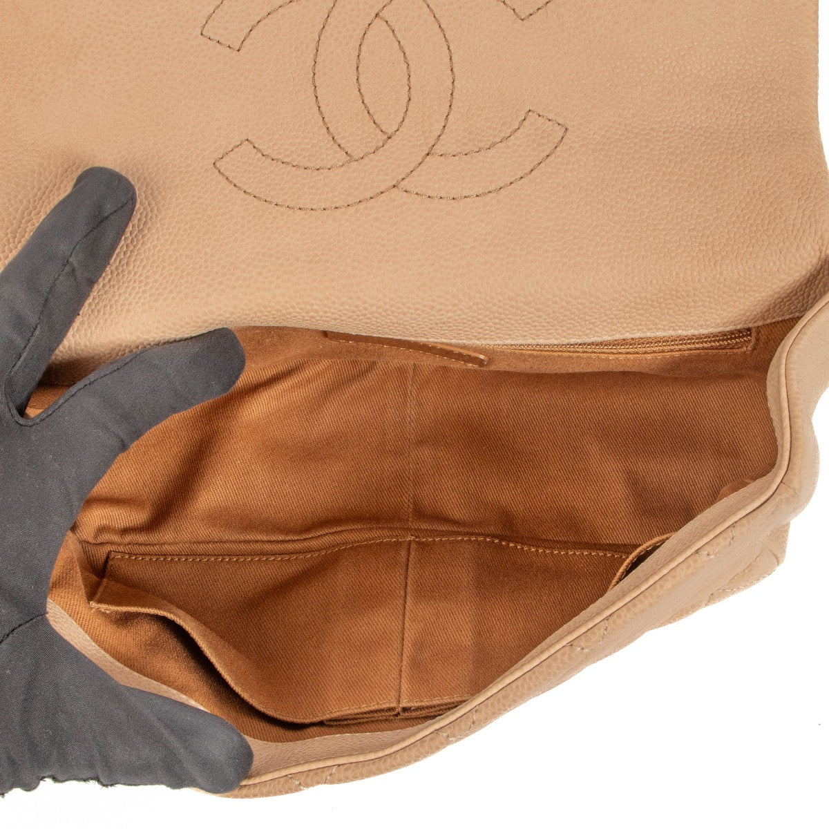 shop 100% authentic second hand Chanel Beige Caviar Flap Bag with Handle on Labellov.com